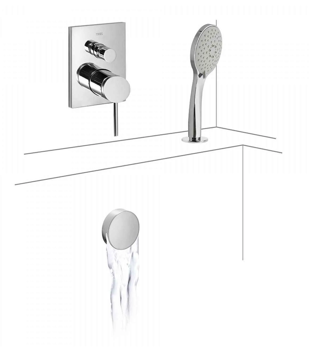 Набор: Смеситель, излив и душевой набор Tres Mono-Term 06218012