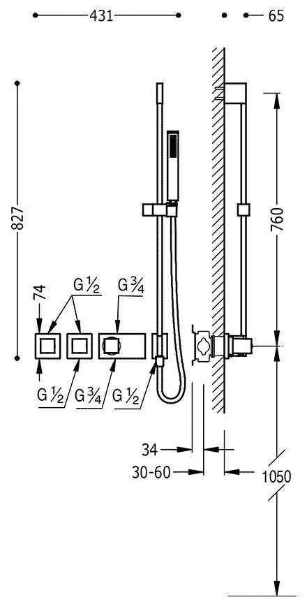 Набор: Термостат и  душевой набор Tres Block System 20725392