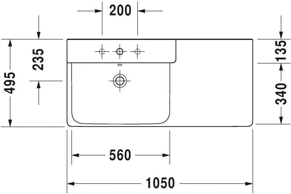 Умивальник Duravit P3 Comforts (асиметричний) 2333100060