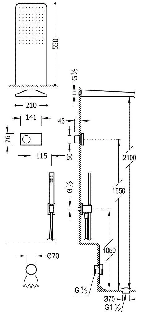 Душевая система для ванны Tres Shower Technology 9286321
