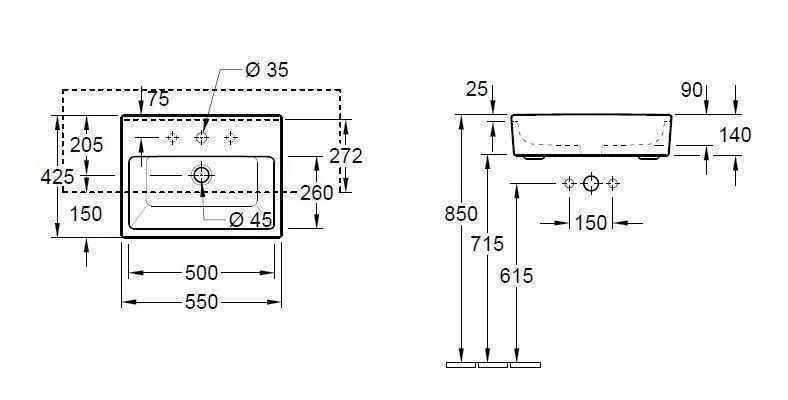 Раковина половинувбудована Villeroy and Boch Memento (550 Х 425 мм) 413355R2