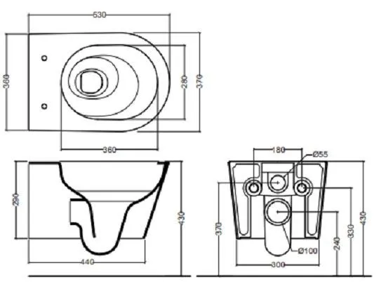 Trentanove Унитаз подвесной 53х37см, безободковый, A-new sound of water, белый