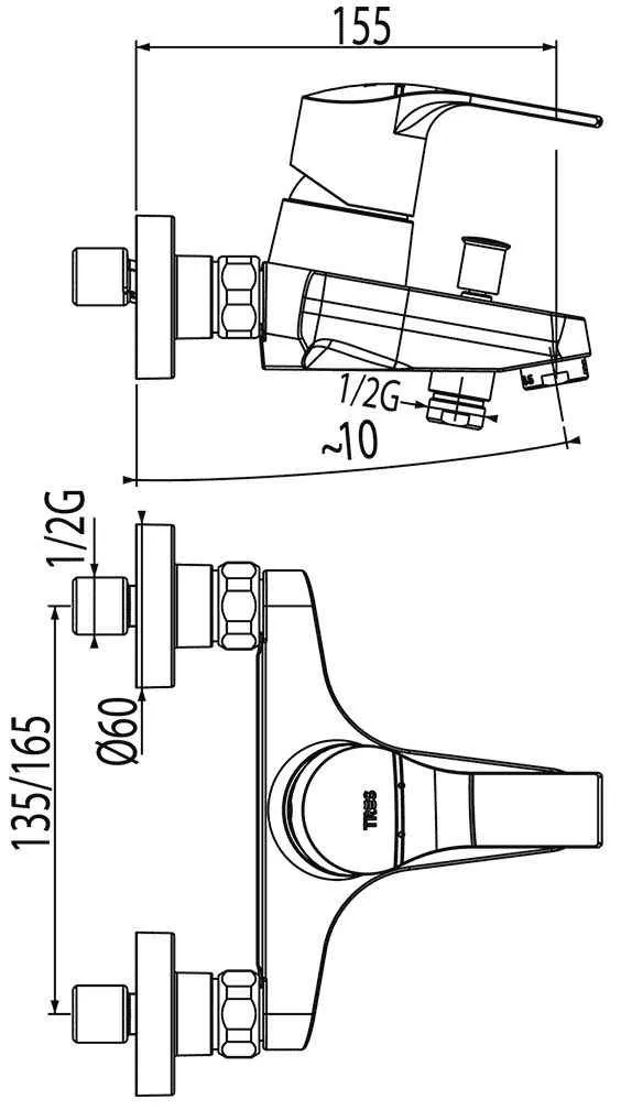 Набор: Змішувач для ванної з душовим набором K -Tres