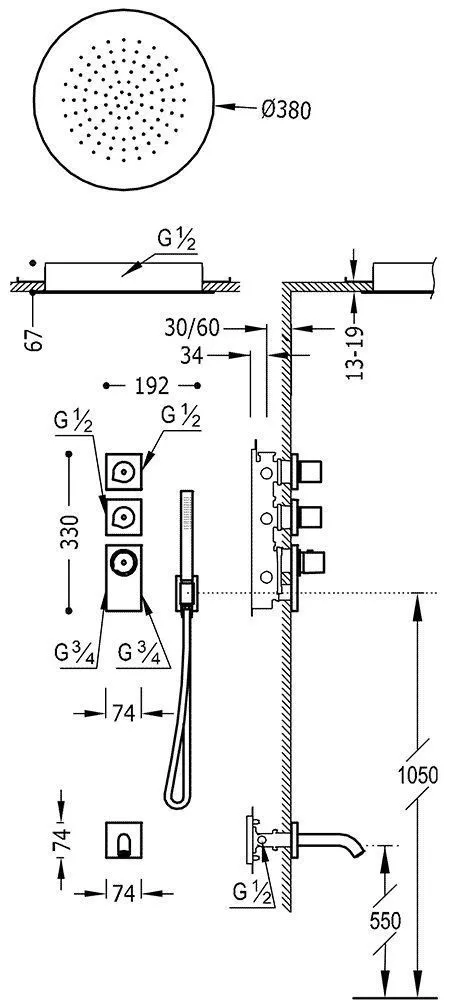 Душевая система для ванны Tres Block System 20635302BM