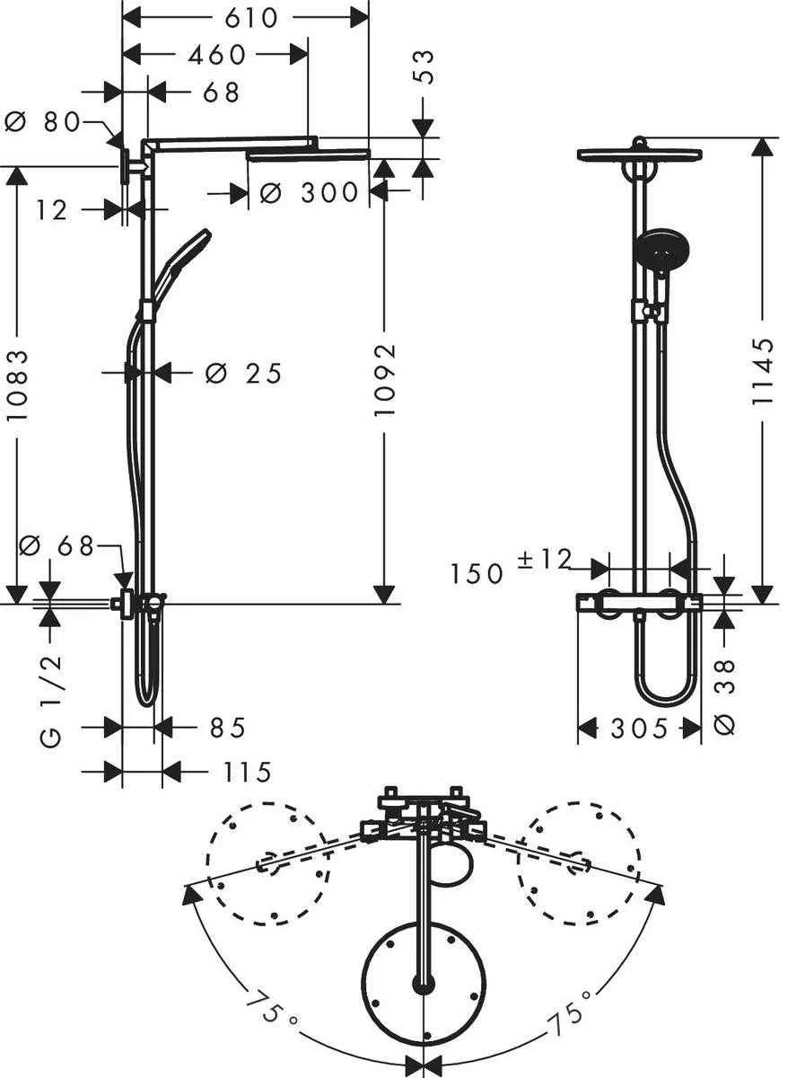 Душова система Hansgrohe Raindance S 300 1jet (термостат)