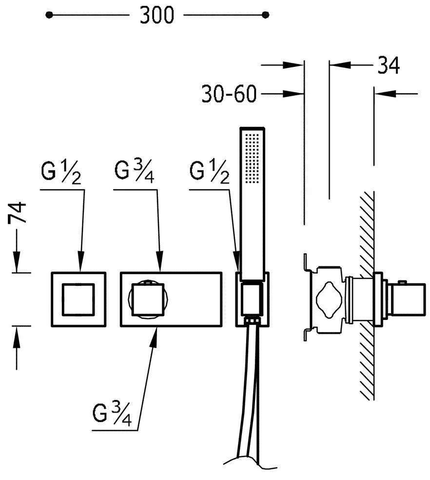 Набор: Термостат и  душевой набор Tres Block System 20725191