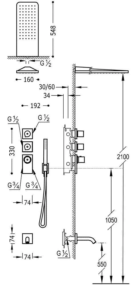 Душевая система для ванны Tres Block System 20635301AC