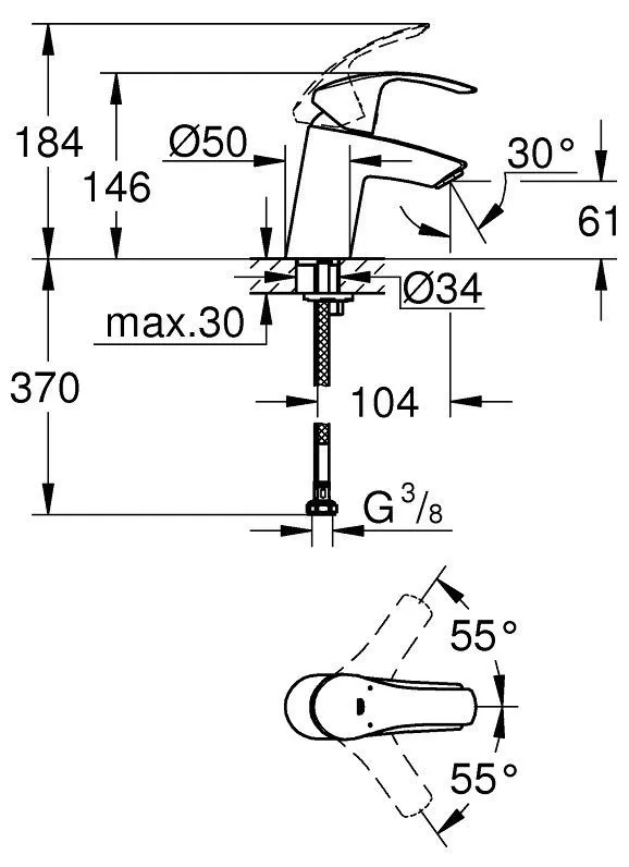 Смеситель на умывальник Grohe Eurosmart