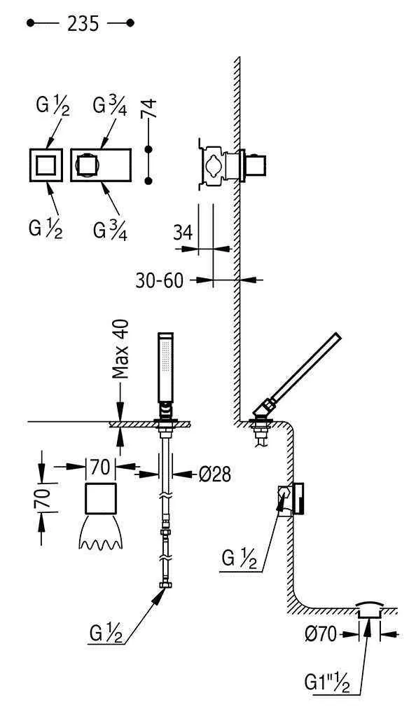 Набор: Термостат, излив и  душевой набор Tres Block System 20725207