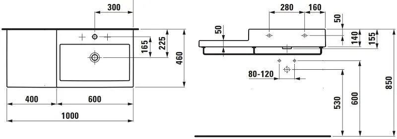 Laufen Living City Умывальник с переливом без отверстия под смеситель