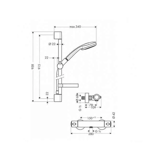 Душевой набор с термостатом Hansgrohe Croma 27035000