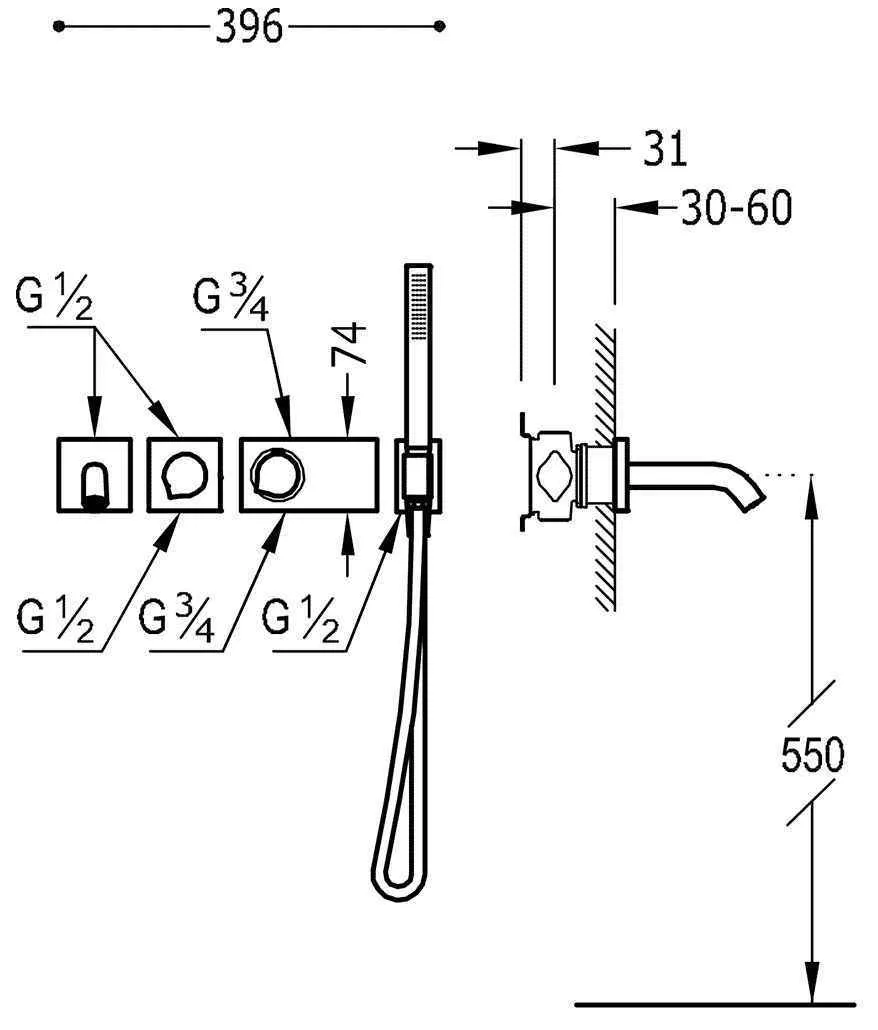 Набор: Термостат, излив и  душевой набор Tres Block System 20735209
