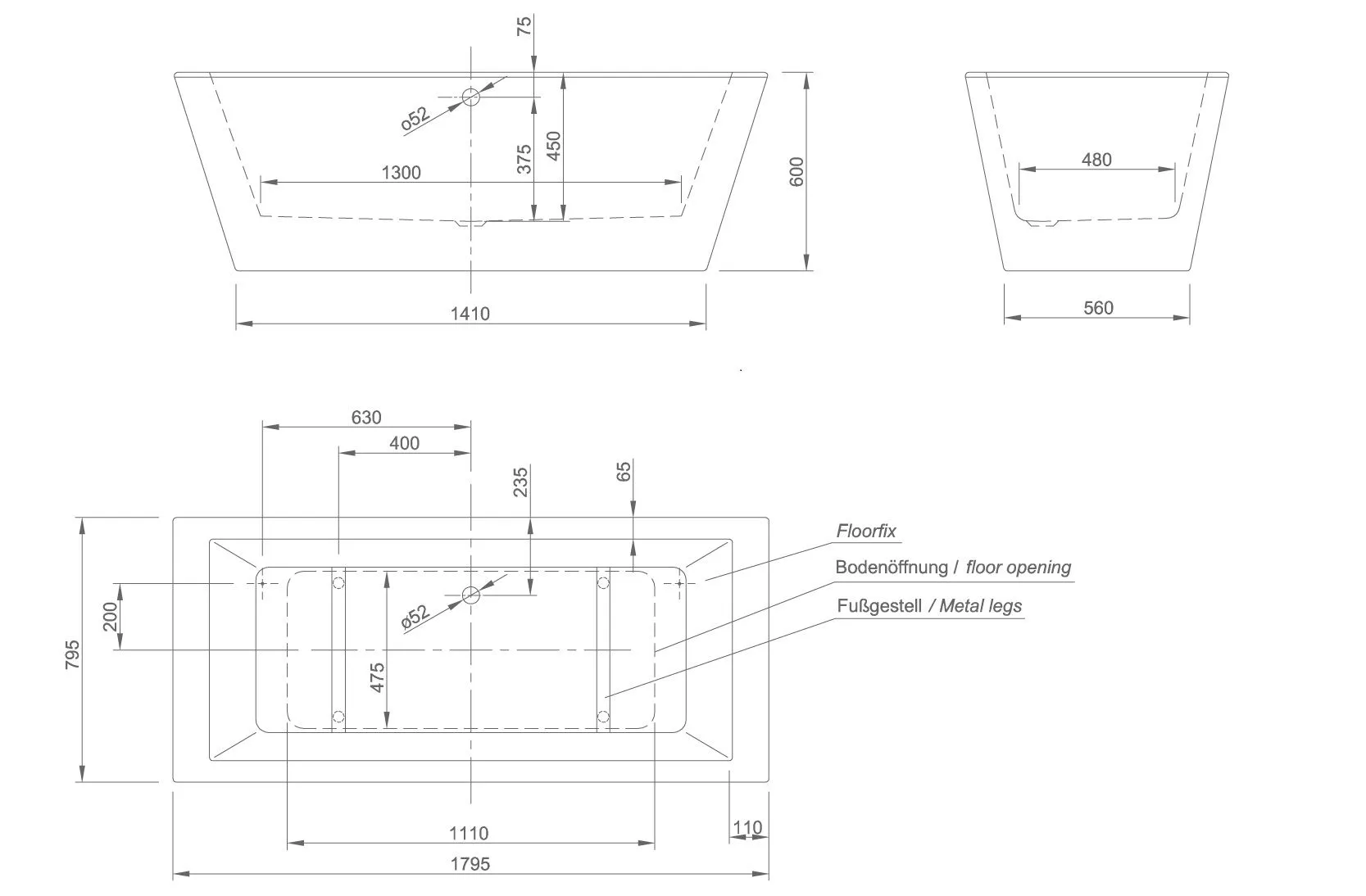 Отдельностоящая ванна Knief Culture culture 0100 -268 Цемент-матовый