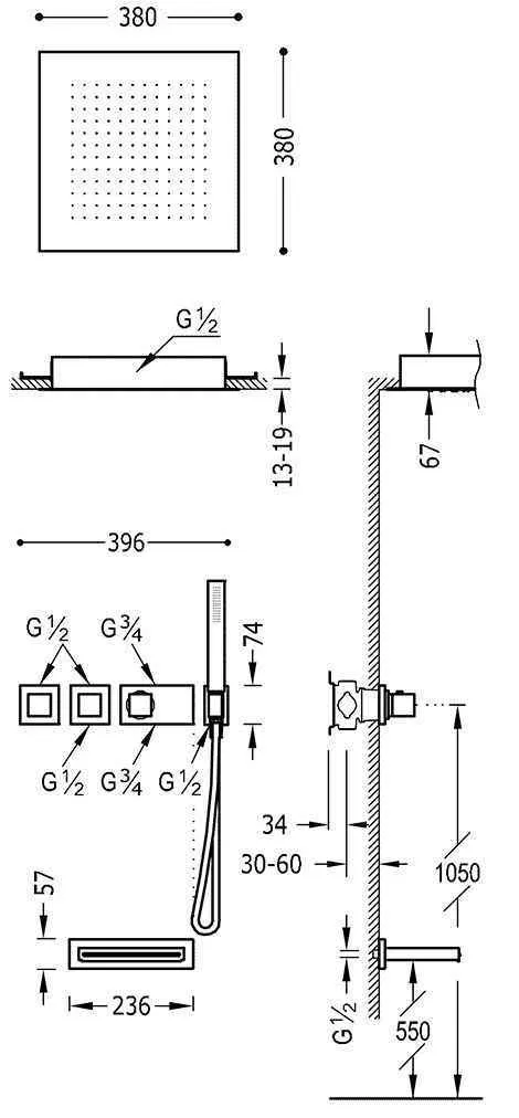 Душевая система для ванны Tres Block System 20725306