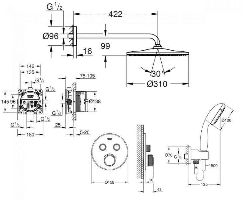 Душова система з термостатом Grohe Smartcontrol 26406SC1