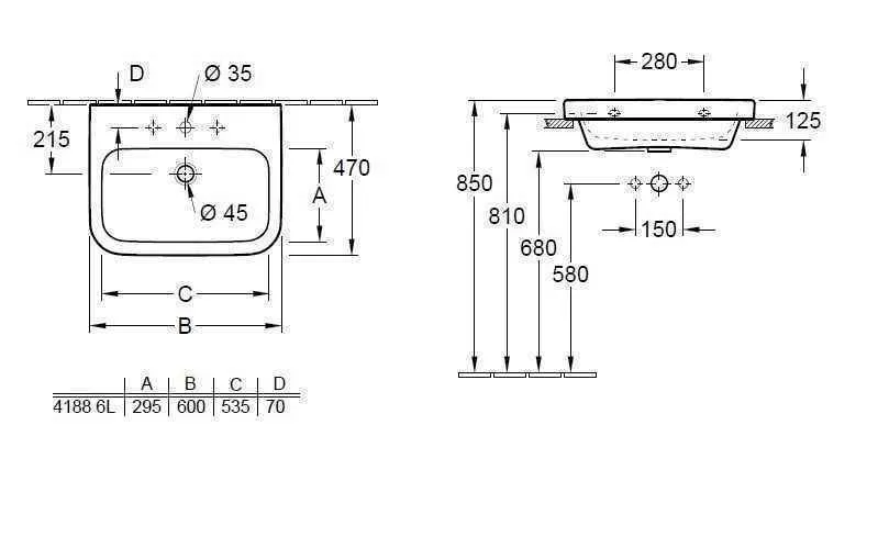 Підвісний умивальник Villeroy and Boch Architectura 41886L01