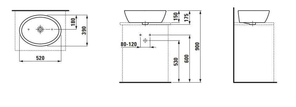 Pro B Раковина овальна на стільницю, без переливу, 520х390 мм, білий
