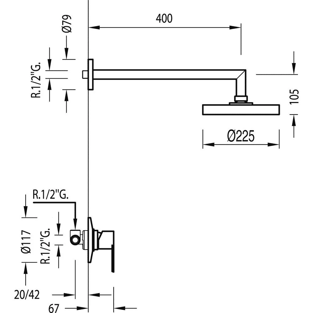 Набор: Смеситель и верхний  душ BM -Tres