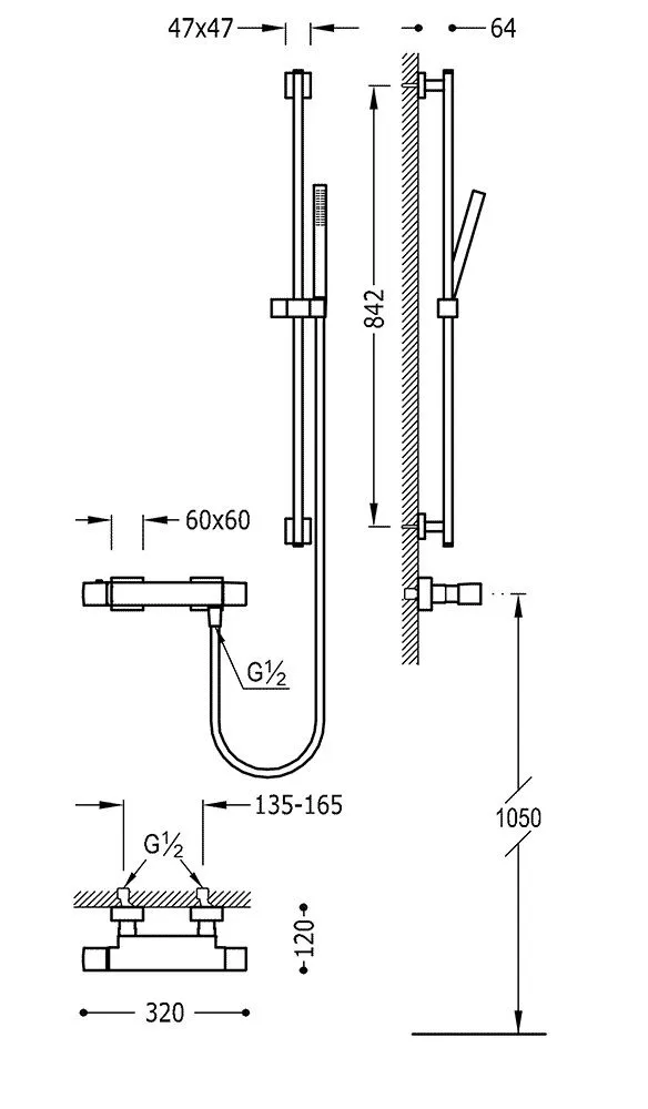 Комплект: Термостат для душа с душевым набором Tres