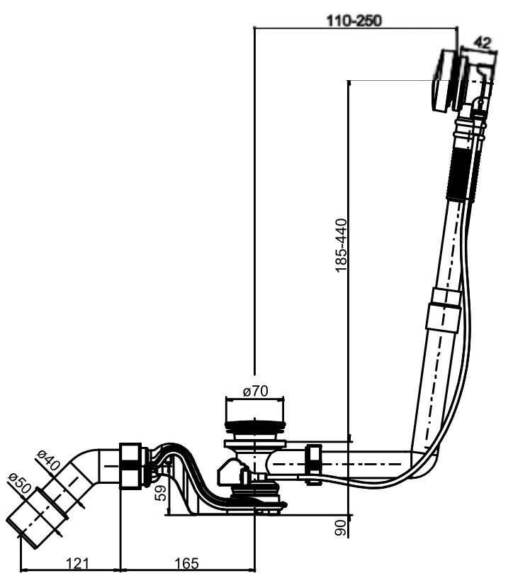 Сифон для ванної с тросиком (автомат) Sanit 35.333.00.S0000