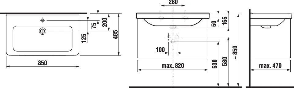 Jika Cubito Pure Раковина прямоугольная мебельная/подвесная 850x485мм с отверстием для смесителя