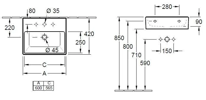Раковина на столешницу Villeroy and Boch Memento (600 Х 420 мм) 51336G01