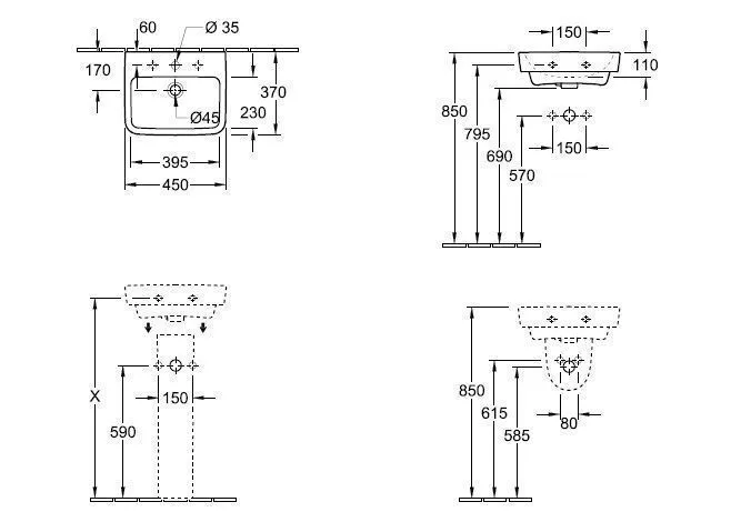 Подвесной умывальник Villeroy and Boch O. Novo 43444701