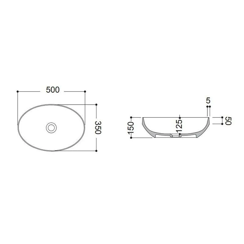 Decus Раковина овальна на стільницю 50*35 см, чорний матовий