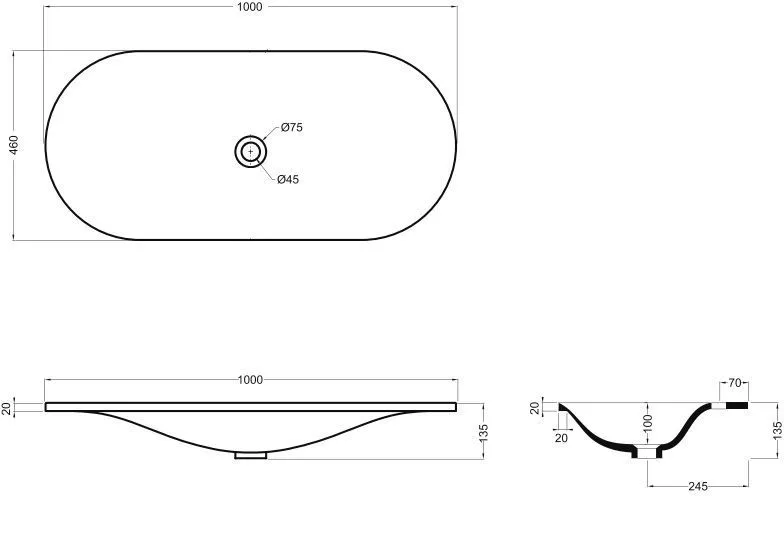 Delano Раковина овальная подвесная 1000*460 мм, белый
