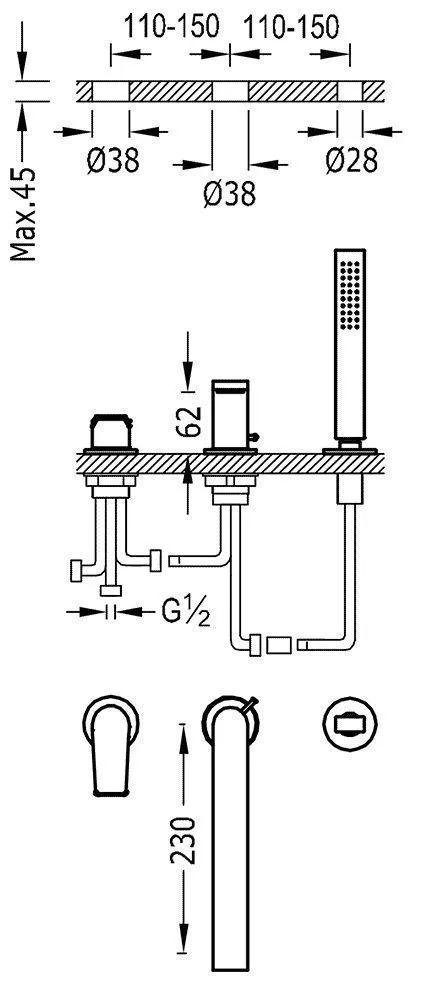 Смесители для ванны / душа Tres Project 211.161.01.BM 21116103AC