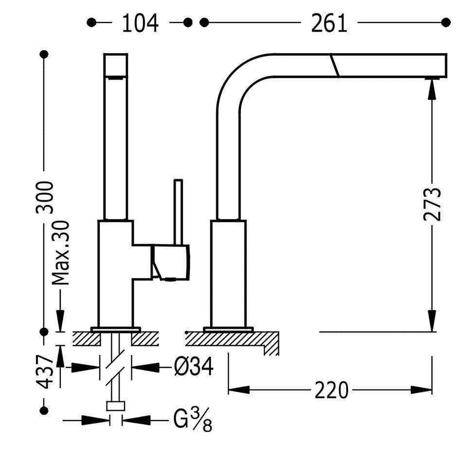Змішувач на кухню Tres Cuadro 006437OM