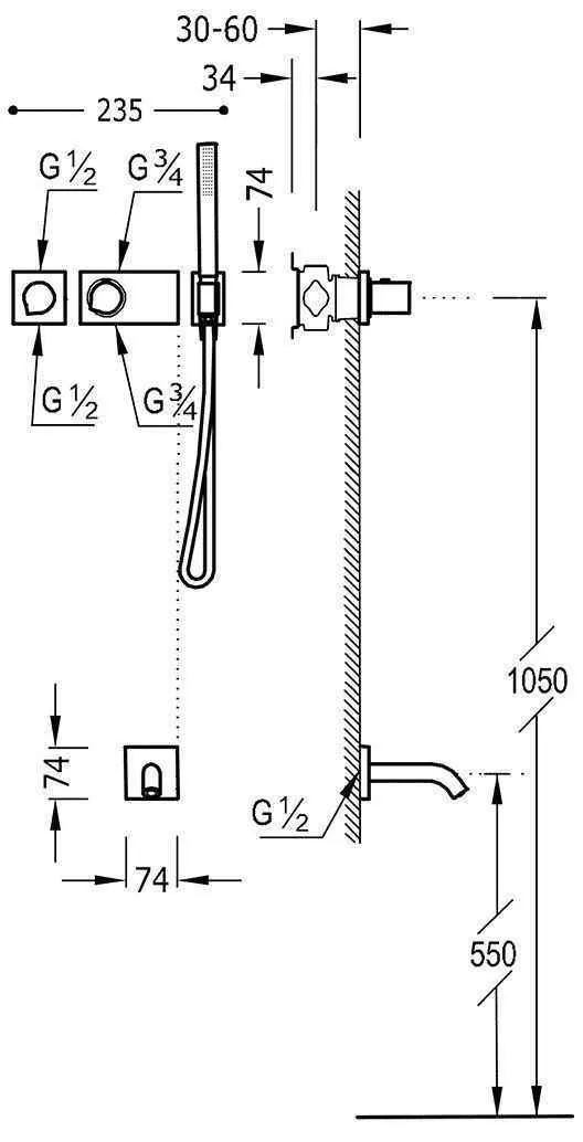 Набор: Термостат, излив і душовою набір Tres Block System 20735208OR