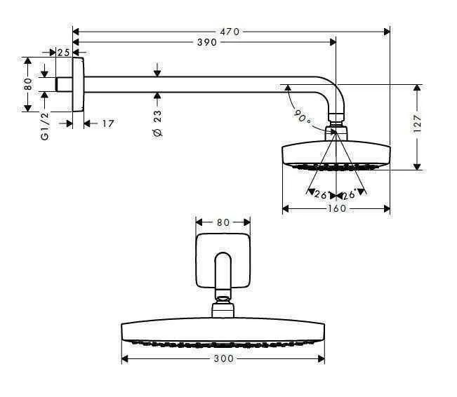 Верхній душ Hansgrohe Raindance Select E 300 Х 160 2jet 26609400