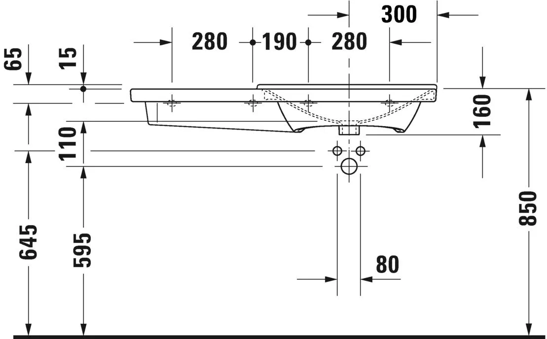 Умывальник Duravit P3 Comforts (ассиметричный) 2334100030
