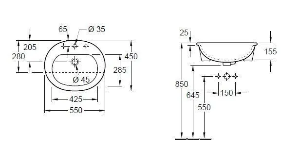 Полувбудована раковина Villeroy and Boch O. Novo 416055R1