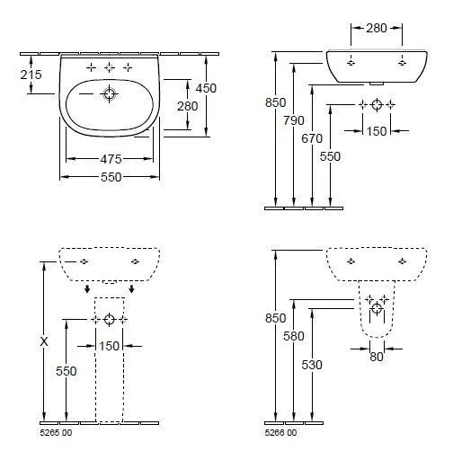 Подвесной умывальник левосторонний Villeroy and Boch O. Novo 516057T1