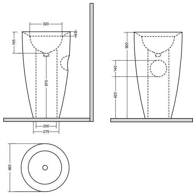 DP Kracklite Раковина підлогова 840мм, Ø 46 см, виведення в стіну, білий глянцевий 8330001K