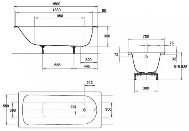 Saniform Plus Ванна стальная 150*70 см