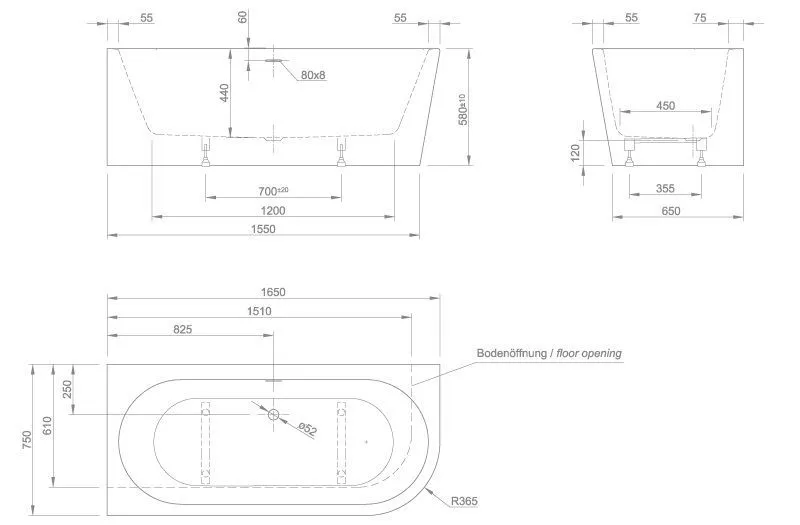 Пристенная ванна Knief Wall Corner правосторонняя / левосторонняя wall xs r Белый глянцевый / Черный глянцевый 0100-255-R