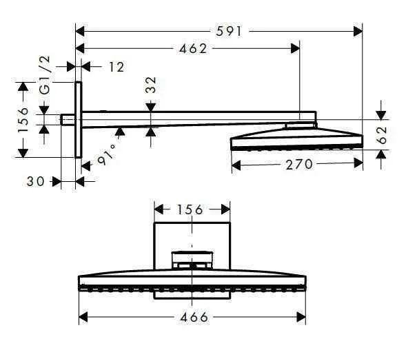 Верхній душ Hansgrohe Rainmaker Select 466 x 270 1jet 24003600