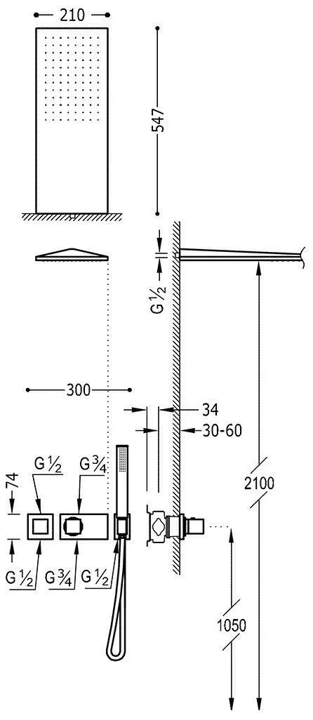 Душевая система Tres Slim 20725202OM