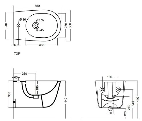 Eva Біде підвісне 55 х 36 см, білий