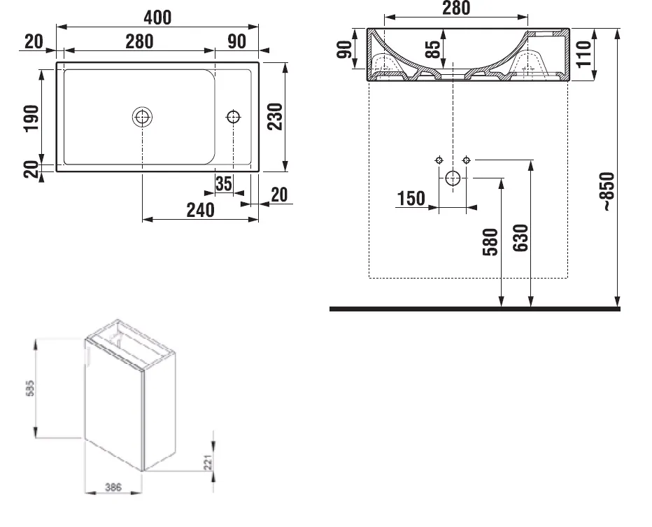 Умывальник и тумба Jika Petit_H4535111753021