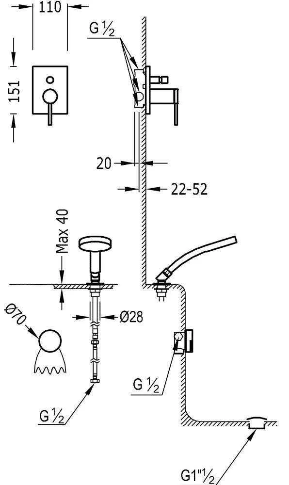 Набор: Смеситель, излив и душевой набор Tres Mono-Term 06218012