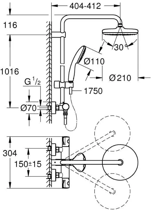 Tempesta System 210 Душевая система наружного монтажа с термостатом