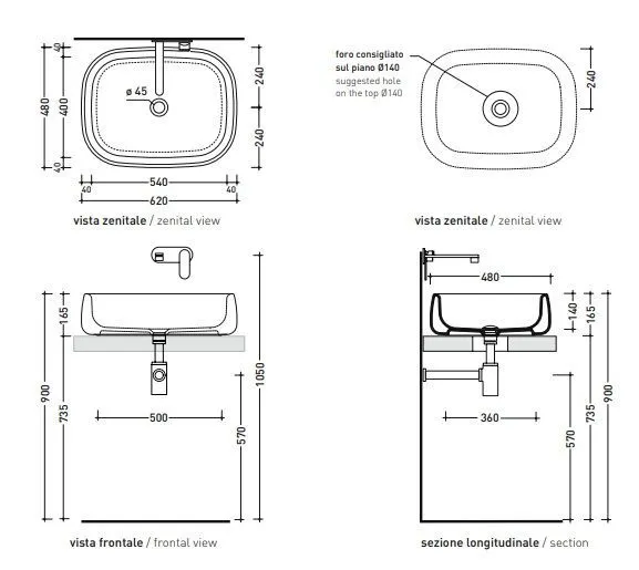 Умывальник Flaminia Bonola 60, цвет Fango mat BN60AFAN