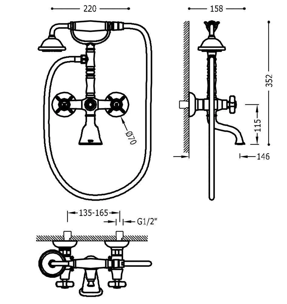 Наборы: Смесители для ванны с душевыми наборами Tres Clasic 24217601OR