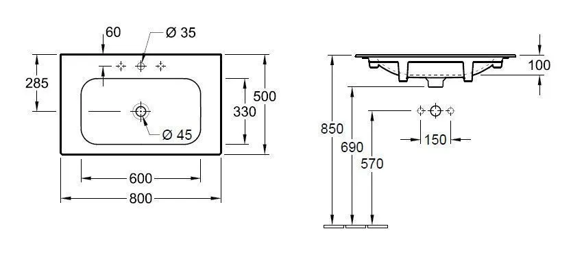 Умывальник подвесной Finion Villeroy & Boch 416481R1