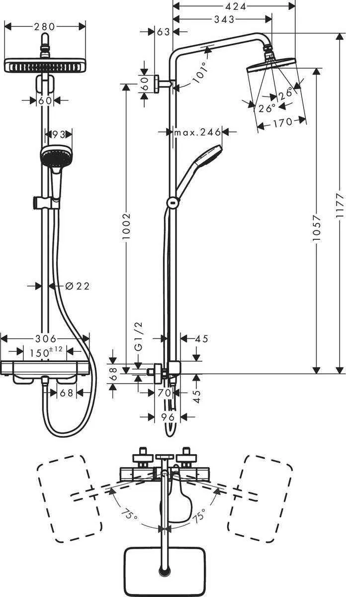 Душова система Hansgrohe Croma E Showerpipe 280 1jet 27630000