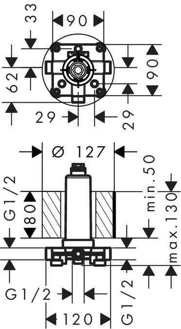 Прихована частина верхнього душа з стельовим приєднанням Hansgrohe 24010180
